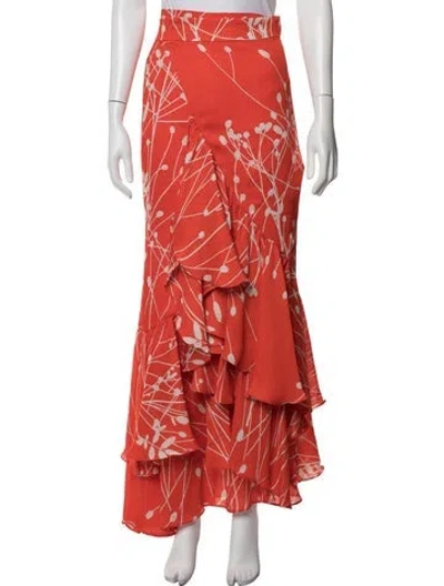 Pre-owned Alexis Floral Print Long Skirt In Orange