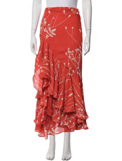 Pre-owned Alexis Floral Print Long Skirt In Orange