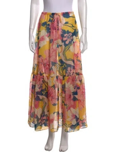Pre-owned Alexis Floral Print Long Skirt In Yellow