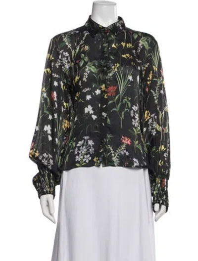 Pre-owned Alexis Floral Print Long Sleeve Blouse In Black