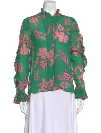 Pre-owned Alexis Floral Print Long Sleeve Blouse In Green