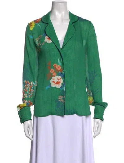 Pre-owned Alexis Floral Print Long Sleeve Blouse In Green