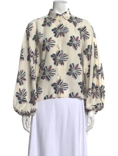 Pre-owned Alexis Floral Print Long Sleeve Blouse In Neutrals
