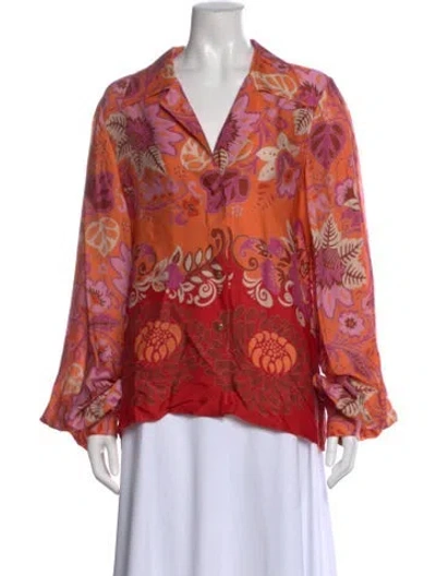 Pre-owned Alexis Floral Print Long Sleeve Blouse In Orange