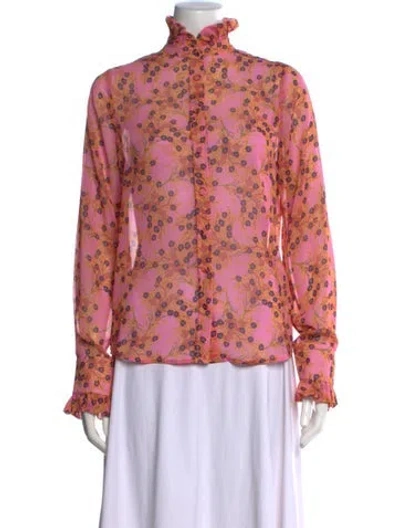 Pre-owned Alexis Floral Print Long Sleeve Blouse In Pink