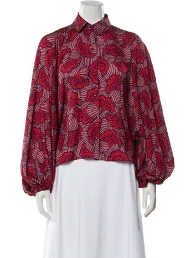 Pre-owned Alexis Floral Print Long Sleeve Blouse In Red