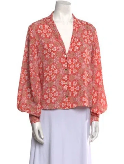 Pre-owned Alexis Floral Print Long Sleeve Blouse In Red