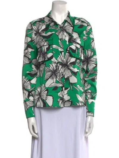 Pre-owned Alexis Floral Print Long Sleeve Button-up Top In Green