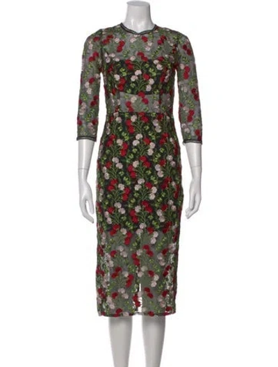 Pre-owned Alexis Floral Print Midi Length Dress In Black