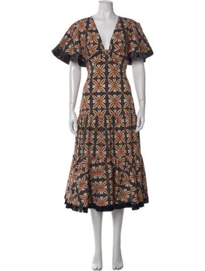 Pre-owned Alexis Floral Print Midi Length Dress In Black