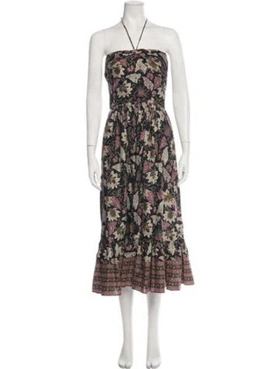 Pre-owned Alexis Floral Print Midi Length Dress In Black