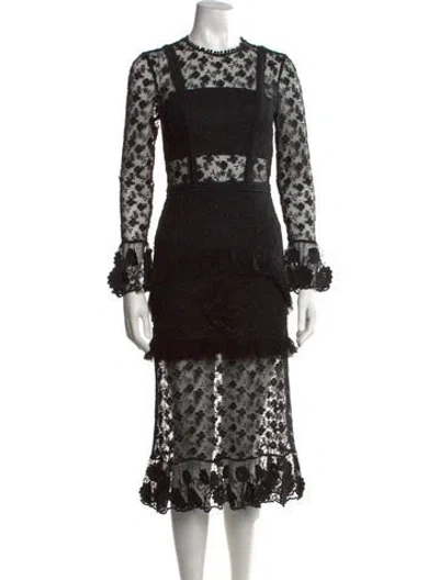 Pre-owned Alexis Floral Print Midi Length Dress In Black