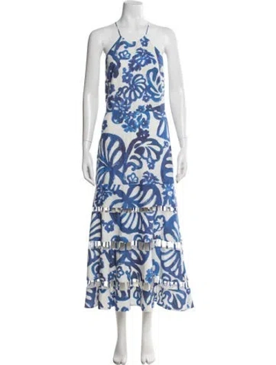 Pre-owned Alexis Floral Print Midi Length Dress In Blue