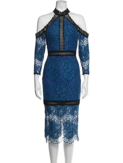 Pre-owned Alexis Floral Print Midi Length Dress In Blue