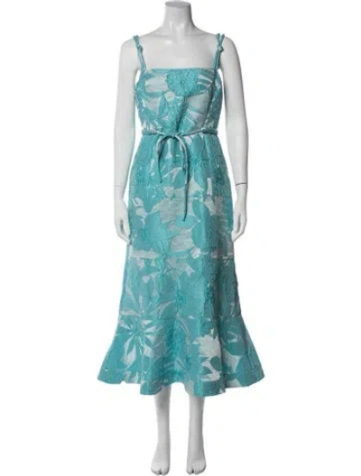 Pre-owned Alexis Floral Print Midi Length Dress In Blue