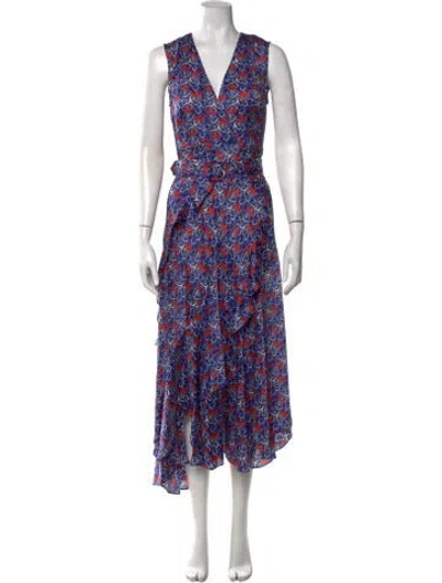 Pre-owned Alexis Floral Print Midi Length Dress In Blue/orange