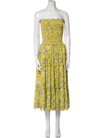 Pre-owned Alexis Floral Print Midi Length Dress In Green