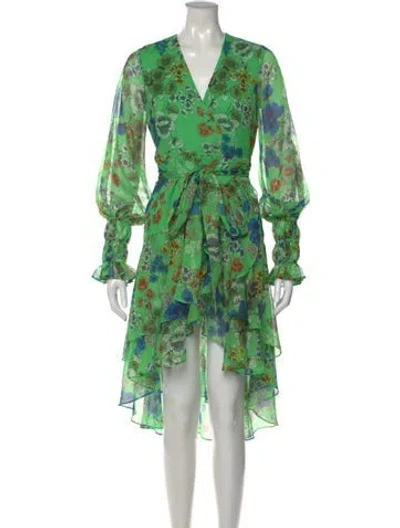 Pre-owned Alexis Floral Print Midi Length Dress In Green