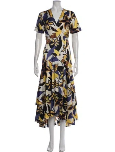Pre-owned Alexis Floral Print Midi Length Dress In Multicolor