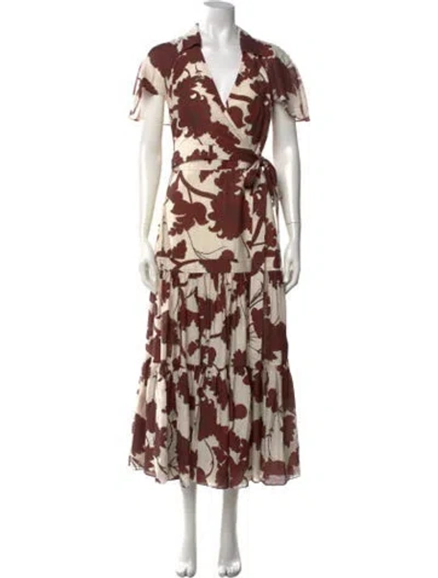 Pre-owned Alexis Floral Print Midi Length Dress In Neutrals