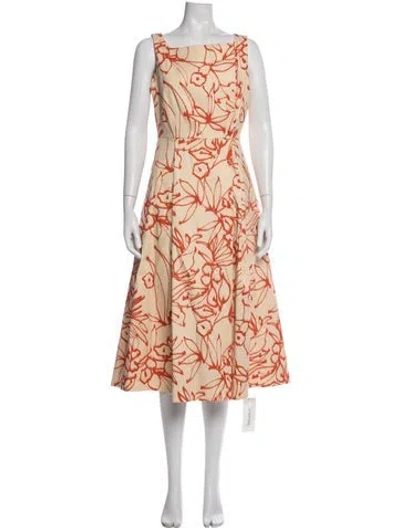 Pre-owned Alexis Floral Print Midi Length Dress In Orange