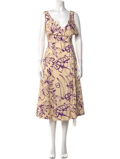 Pre-owned Alexis Floral Print Midi Length Dress In Orange