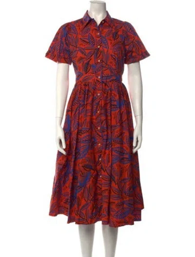 Pre-owned Alexis Floral Print Midi Length Dress In Orange
