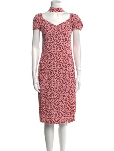 Pre-owned Alexis Floral Print Midi Length Dress In Pink