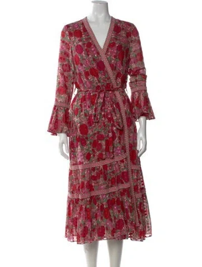 Pre-owned Alexis Floral Print Midi Length Dress In Pink