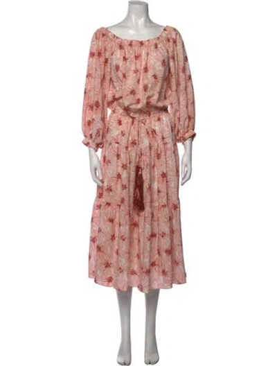 Pre-owned Alexis Floral Print Midi Length Dress In Pink