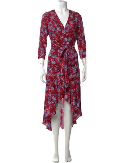 Pre-owned Alexis Floral Print Midi Length Dress In Red