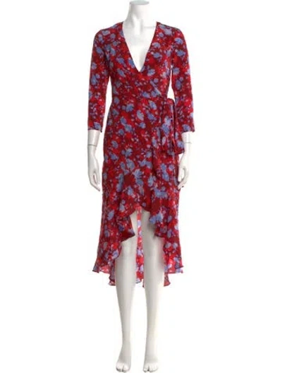Pre-owned Alexis Floral Print Midi Length Dress In Red