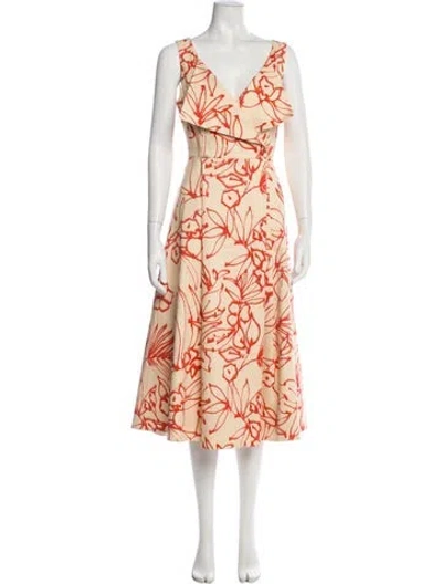 Pre-owned Alexis Floral Print Midi Length Dress W/ Tags In Orange