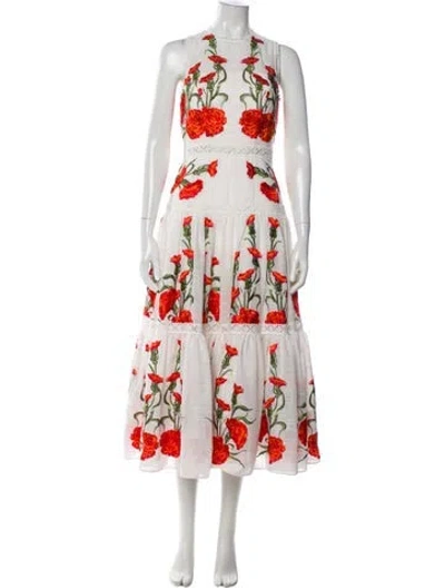 Pre-owned Alexis Floral Print Midi Length Dress In White