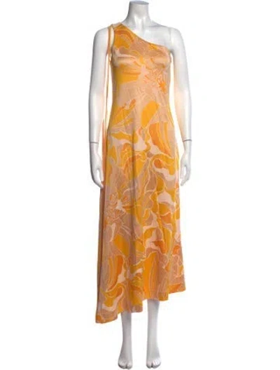 Pre-owned Alexis Floral Print Midi Length Dress In Yellow