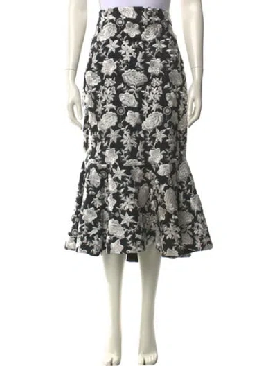 Pre-owned Alexis Floral Print Midi Length Skirt In Black