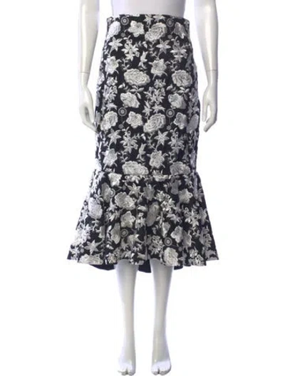 Pre-owned Alexis Floral Print Midi Length Skirt In Black