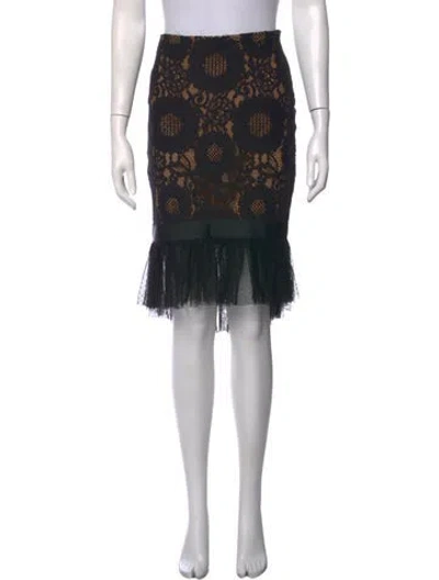 Pre-owned Alexis Floral Print Midi Length Skirt In Black