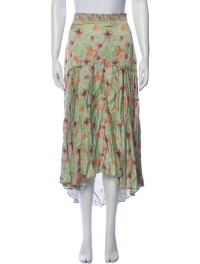 Pre-owned Alexis Floral Print Midi Length Skirt In Green