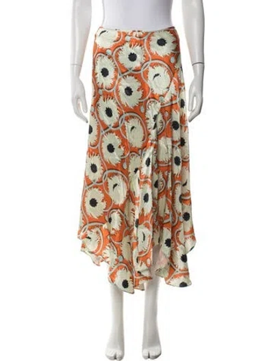 Pre-owned Alexis Floral Print Midi Length Skirt In Orange