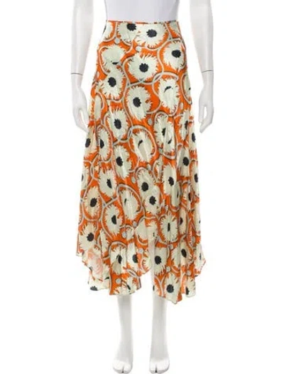 Pre-owned Alexis Floral Print Midi Length Skirt In Orange