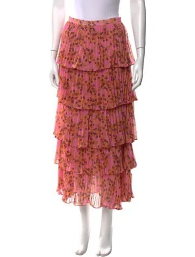 Pre-owned Alexis Floral Print Midi Length Skirt In Pink