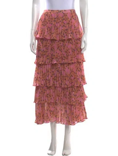 Pre-owned Alexis Floral Print Midi Length Skirt In Pink