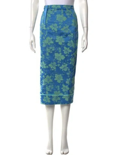 Pre-owned Alexis Floral Print Midi Length Skirt W/ Tags In Blue