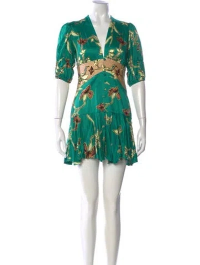 Pre-owned Alexis Floral Print Mini Dress In Green