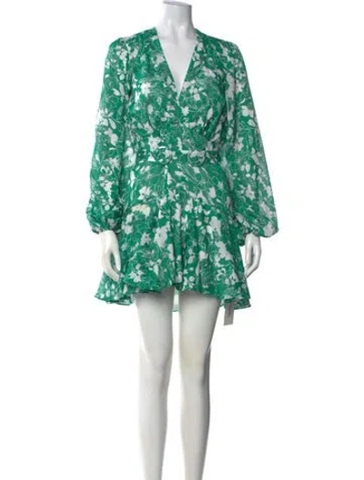 Pre-owned Alexis Floral Print Mini Dress In Green/white