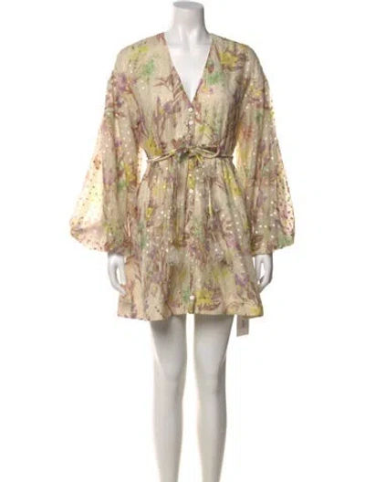 Pre-owned Alexis Floral Print Mini Dress In Neutral