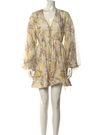 Pre-owned Alexis Floral Print Mini Dress In Neutral