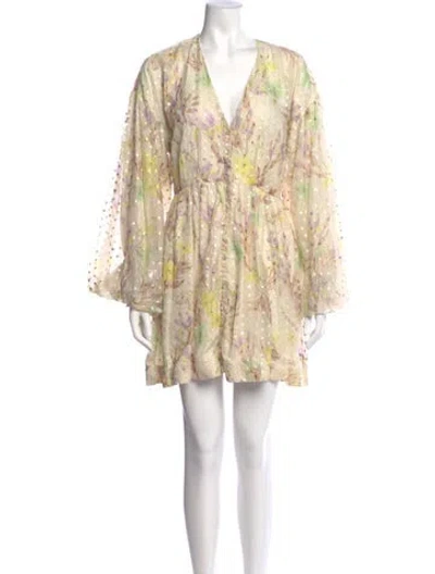 Pre-owned Alexis Floral Print Mini Dress In Neutral