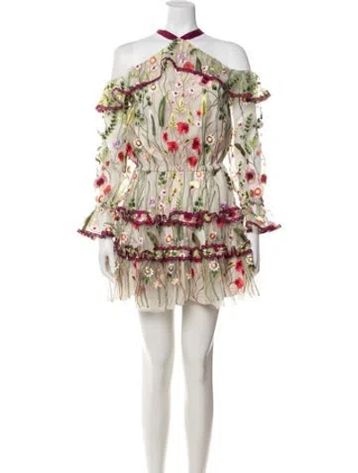 Pre-owned Alexis Floral Print Mini Dress In Neutral